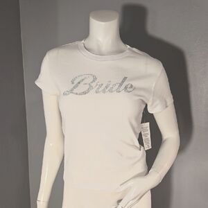 Organic Collective White Cap Sleeve Studded BRIDE Tee Size S